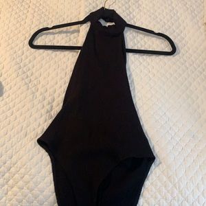 Black mock neck turtleneck backless body suit